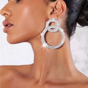 Sparkling Silver Crystal Hoop Earrings